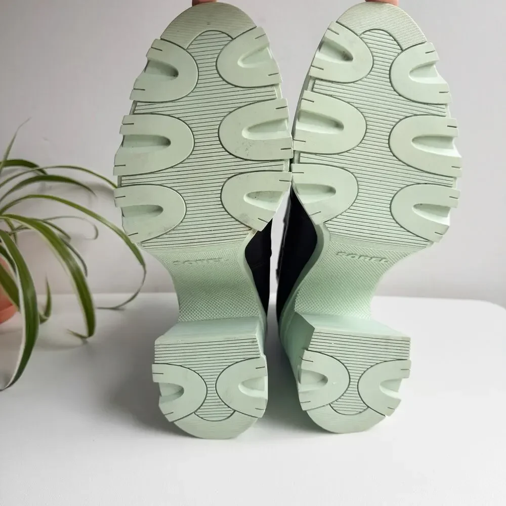Sorel Brex Brown Leather Mint Green Chunky Lug Heel Ankle Boots Size 8.5